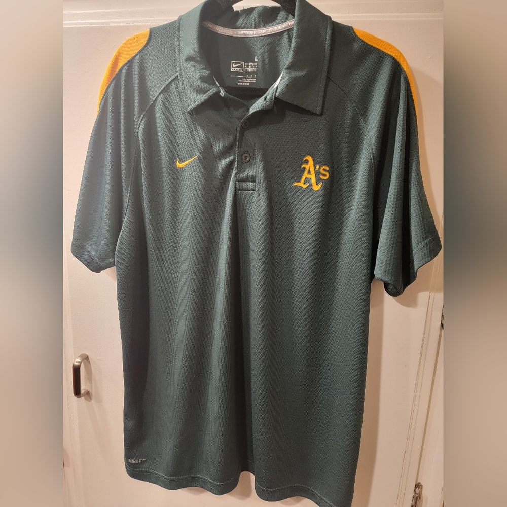 Men's Oakland Athletics Nike Fit Dry Green Team Logo Polo